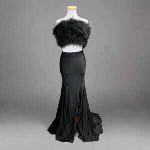 Alyce Paris black feather dress, size 2, NEW WITH TAGS!